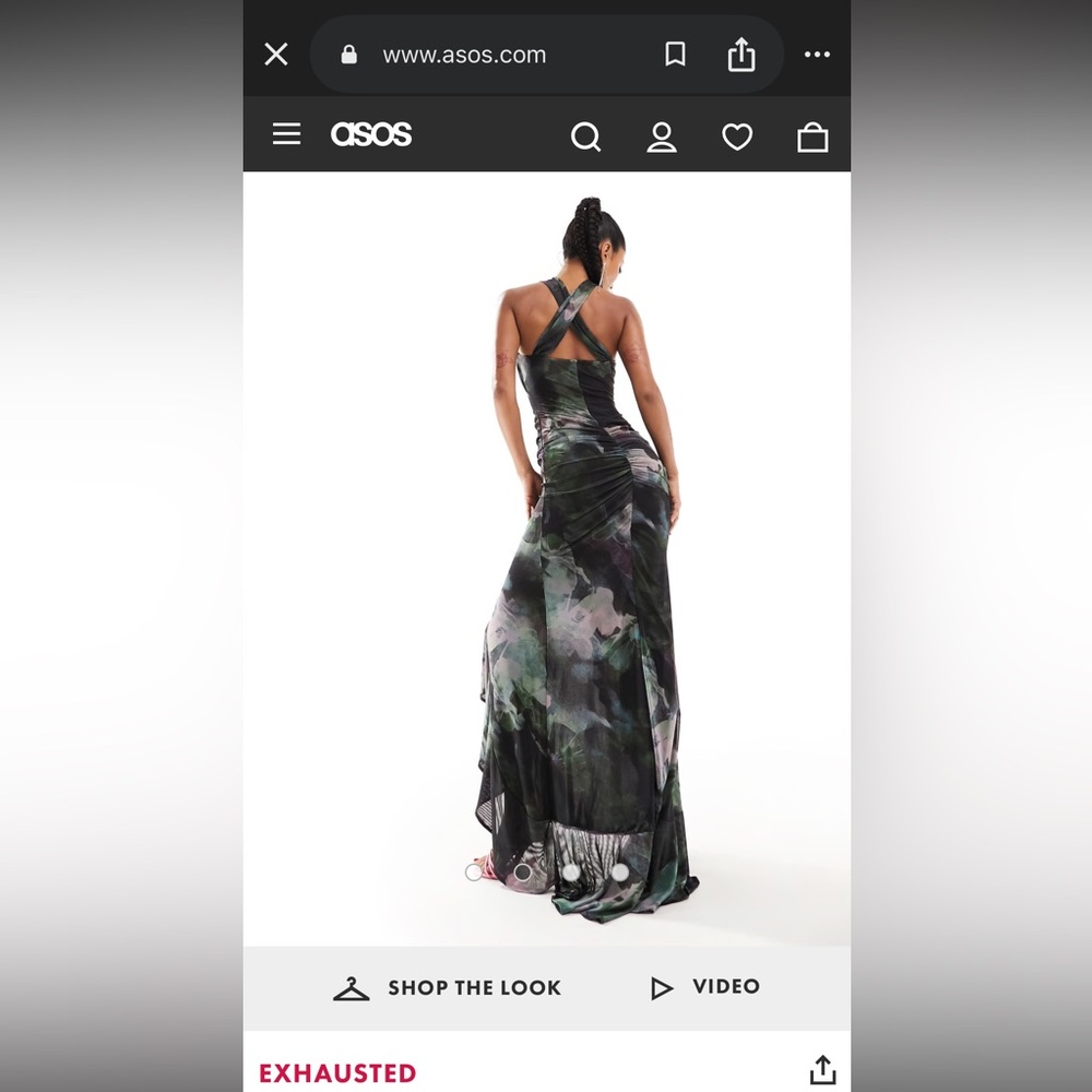 ASOS Black and Green One‑Shoulder Ruched Maxi Dress - Picture 2 of 4